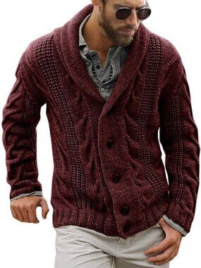 Cozy Cable Knit Men's Cardigan Sweater with Shawl Collar - Stylish Layering